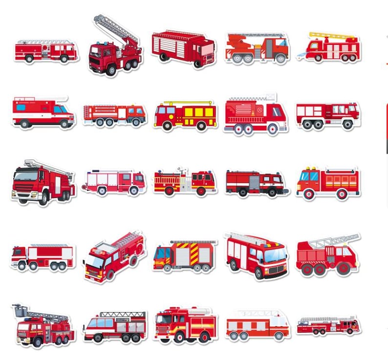 Set of 50pcs Fire Truck Fire Engine Collection Vinyl Stickers for ...