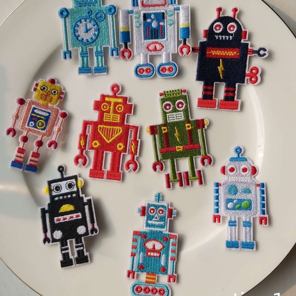 Set of 9pcs   45pcs  robot  collection    embroidered iron on patch   diy sewing  boy favor 5-8cm  2-3inch
