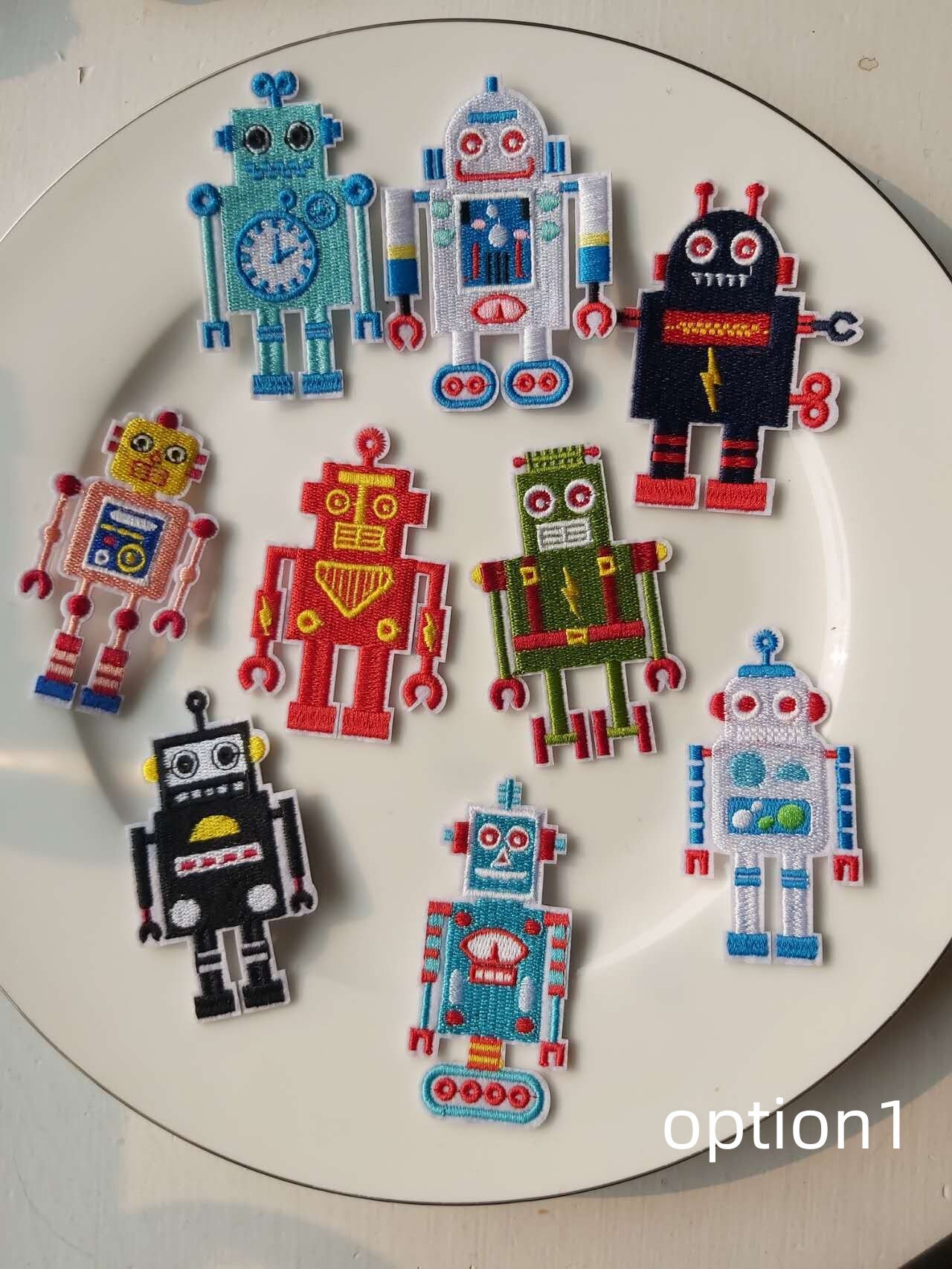 Set of 9pcs   45pcs  robot  collection    embroidered iron on patch   diy sewing  boy favor 5-8cm  2-3inch