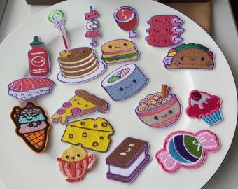 Set of  6pcs  18pcs   bulk lot  Candy lollipop  cake ,pizza food   embroidered  self adhesive stick on  iron on patch   diy    5-6cm 2inch