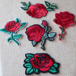 Set of 5pcs   bulk lot red rose  embroidered  iron on patch   diy sewing Jean jacket hat  5-9cm