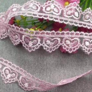 1 yard  10yards  bulk lot  Pink heart  frill embroidered  lace trim diy sewing  hair accessory doll   wedding dress   2.5-3cm