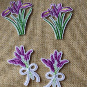 Set of 4pcs   10pcs bulk lot  lilac purple  Lavender Iris  flower    embroidered   iron on sewing on  patch  5-6cm 2inch