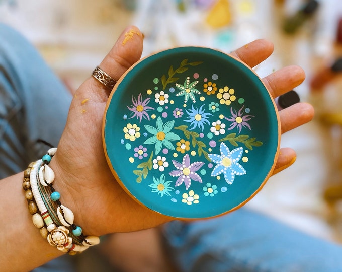 Floral Handpainted Dish, Jewelry Dish, Trinket Dish, Ring Holder