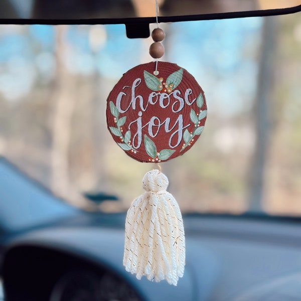 Choose Joy Car Charm, Car Accessories, Hand Painted Car Charm, Wooden Car Charm, Gifts for Her, Stocking Stuffers, Stocking Stuffers for Her