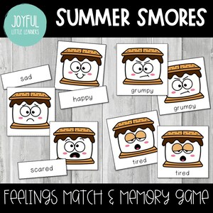 Jeu de cartes Summer Smores Feelings Match | Activité de carte d'émotion S'Mores