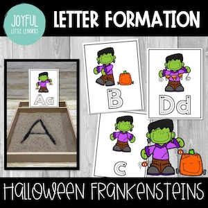 Halloween Letter Formation Task Cards | Frankenstein Handwriting Dry-Erase Tracing Cards