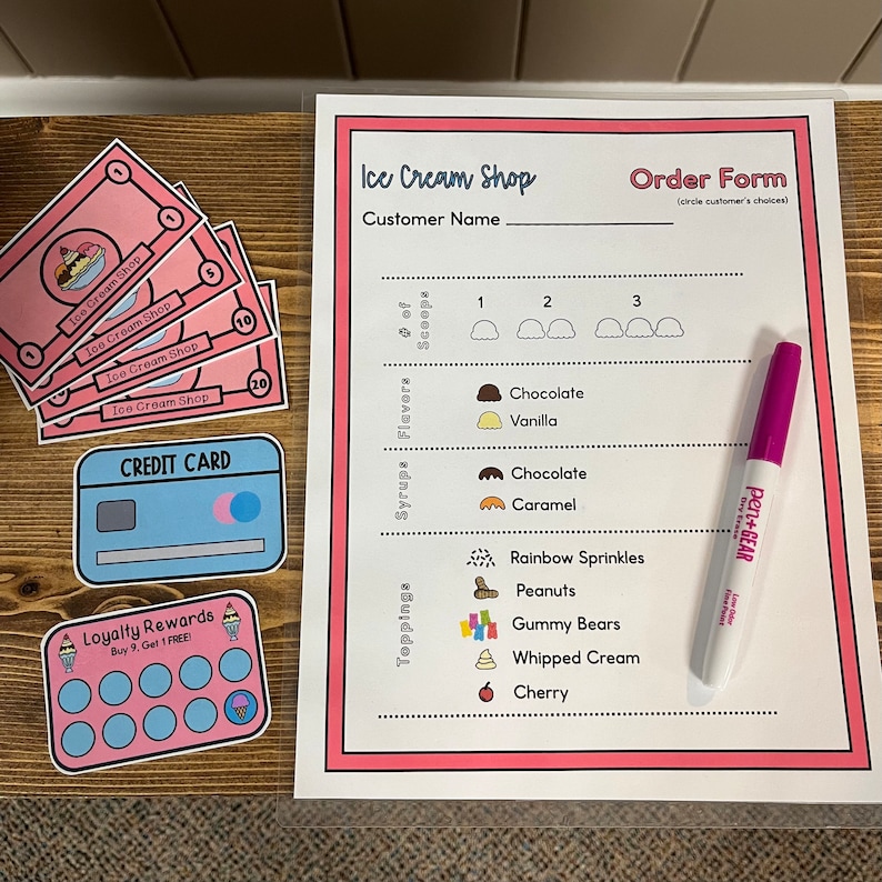 Ice Cream Shop Dramatic PLAY SET KIT Ice Cream Shop Pretend Play Set