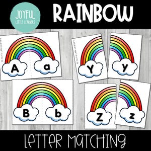 Tarjetas de actividades imprimibles con las letras del alfabeto del arcoíris de primavera y la combinación de los colores del arcoíris del Día de San Patricio