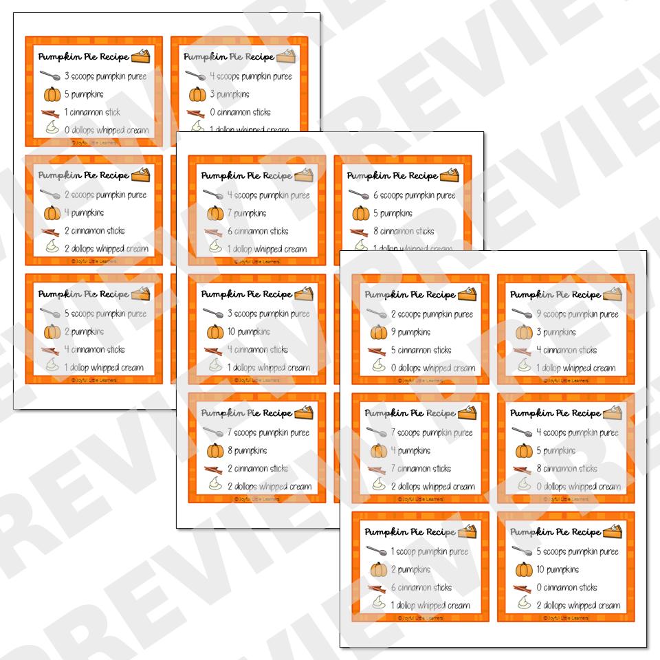 Pumpkin Pie Recipe Cards | Pumpkin Pie Sensory Bin Task Cards ...