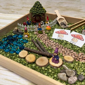 Corbeille sensorielle de jardin Fairy Gnome feat. Cartes d'émotions | Poubelle sensorielle d'été