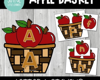 Tarjetas de actividades imprimibles de combinación de letras del alfabeto de manzanas de otoño / combinación de letras del alfabeto de cestas de manzanas