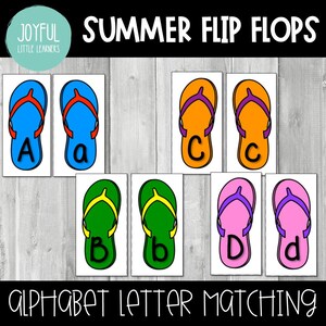 Chanclas de verano con letras del alfabeto y tarjetas de actividades imprimibles con chanclas de playa