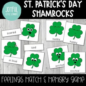 Juego de cartas Shamrock Feelings Match / Actividad con cartas de emociones del Día de San Patricio