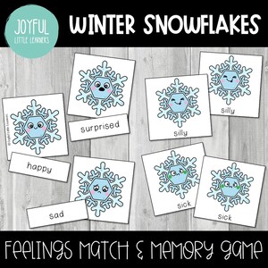 Jeu de Cartes Winter Snowflakes Feelings | Activité de carte d'émotion de flocon de neige