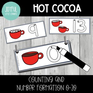 Atividade de formação de números de inverno com chocolate quente | Cartões de contagem e reconhecimento de números com chocolate quente