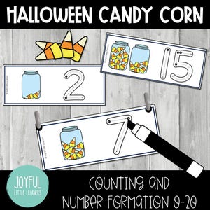 Attività di formazione dei numeri con le caramelle di Halloween / Schede di conteggio e riconoscimento dei numeri con le caramelle di Halloween