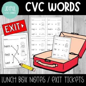 CVC Words Lunchbox Notizen | CVC Ausgangskarten | CVC Dekodierung Quick Checks