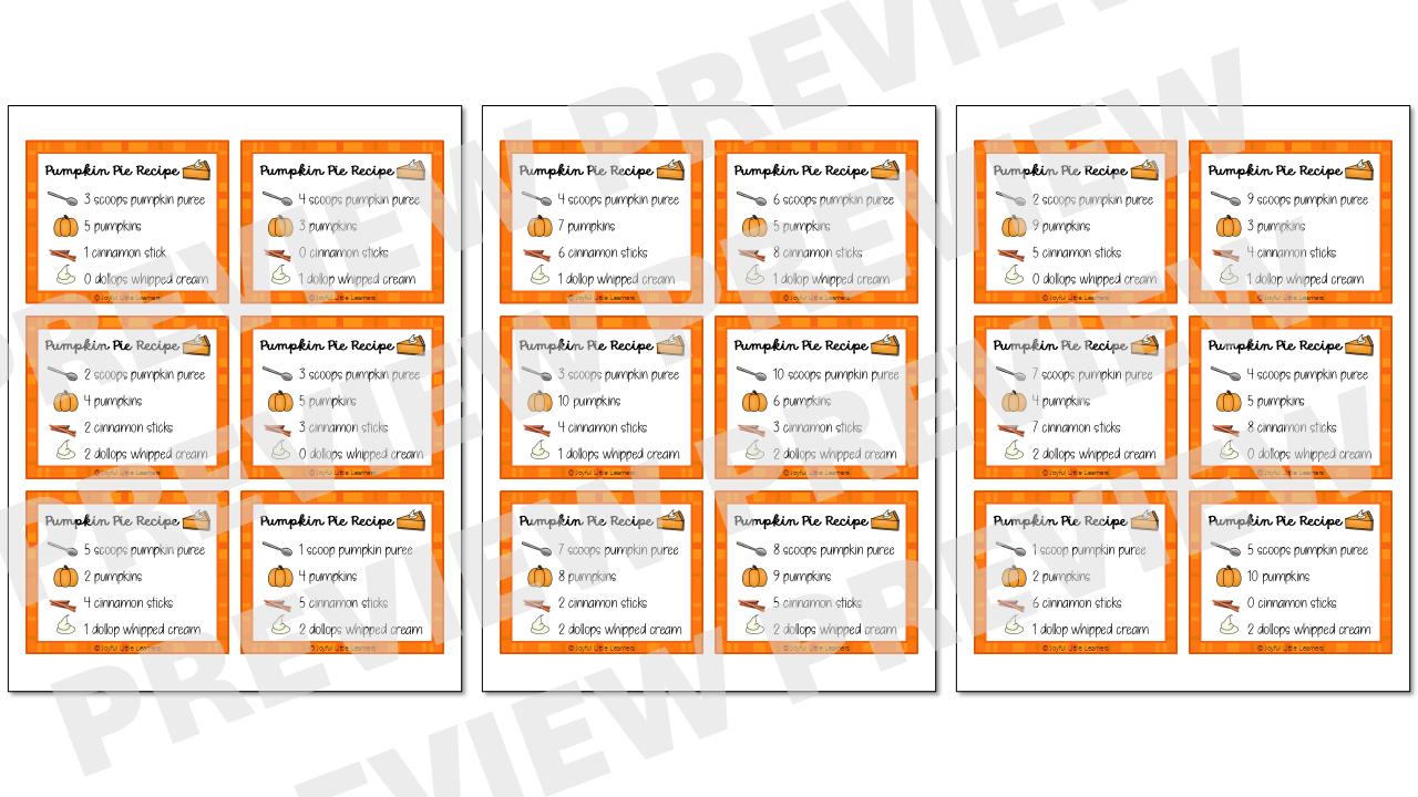 Pumpkin Pie Recipe Cards | Pumpkin Pie Sensory Bin Task Cards ...