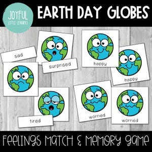 Juego de cartas de emparejamiento de sentimientos del Día de la Tierra / Actividad de cartas de emociones del Día de la Tierra