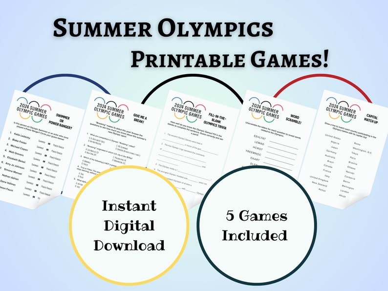 Summer Olympics Printable Games, Party Game Bundle, Olympics Themed Fun Party Games, Quizzes