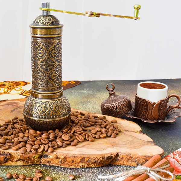 Manual Coffee Grinder with Handle, Brass Coffee Mill, Traditional Turkish Coffee Grinder, Decorative Coffee Grinder, Turkish Coffee Mill