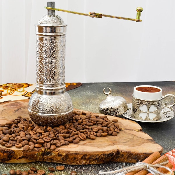 Manual Coffee Grinder with Handle, Brass Coffee Mill, Traditional Turkish Coffee Grinder, Decorative Coffee Grinder, Turkish Coffee Mill