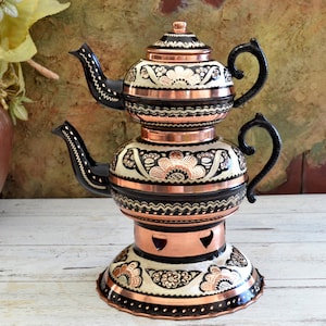 Copper Teapot, Stovetop Tea Kettle, Tea Makers, Hammered Turkish Tea Pot, Copper Brass Kettle, Traditional Tea Set, Engraved Tea Kettle.