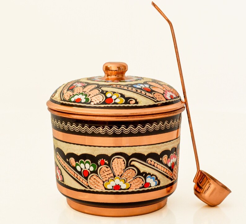 Copper Sugar Bowl With Lid and Metal Spoon Copper Salt Etsy