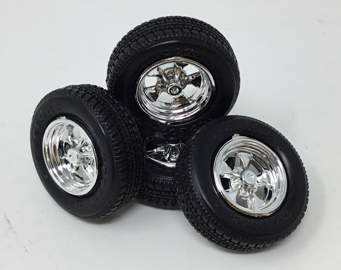 Muscle Car Cragar Style Chrome Model Car Junkyard Wheel & Tire Set E715