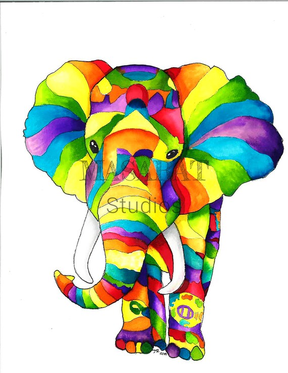 Rainbow Animals Elephant Etsy