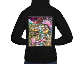 Black Unisex Graphic Illustration Hoodie/ "Love Again"