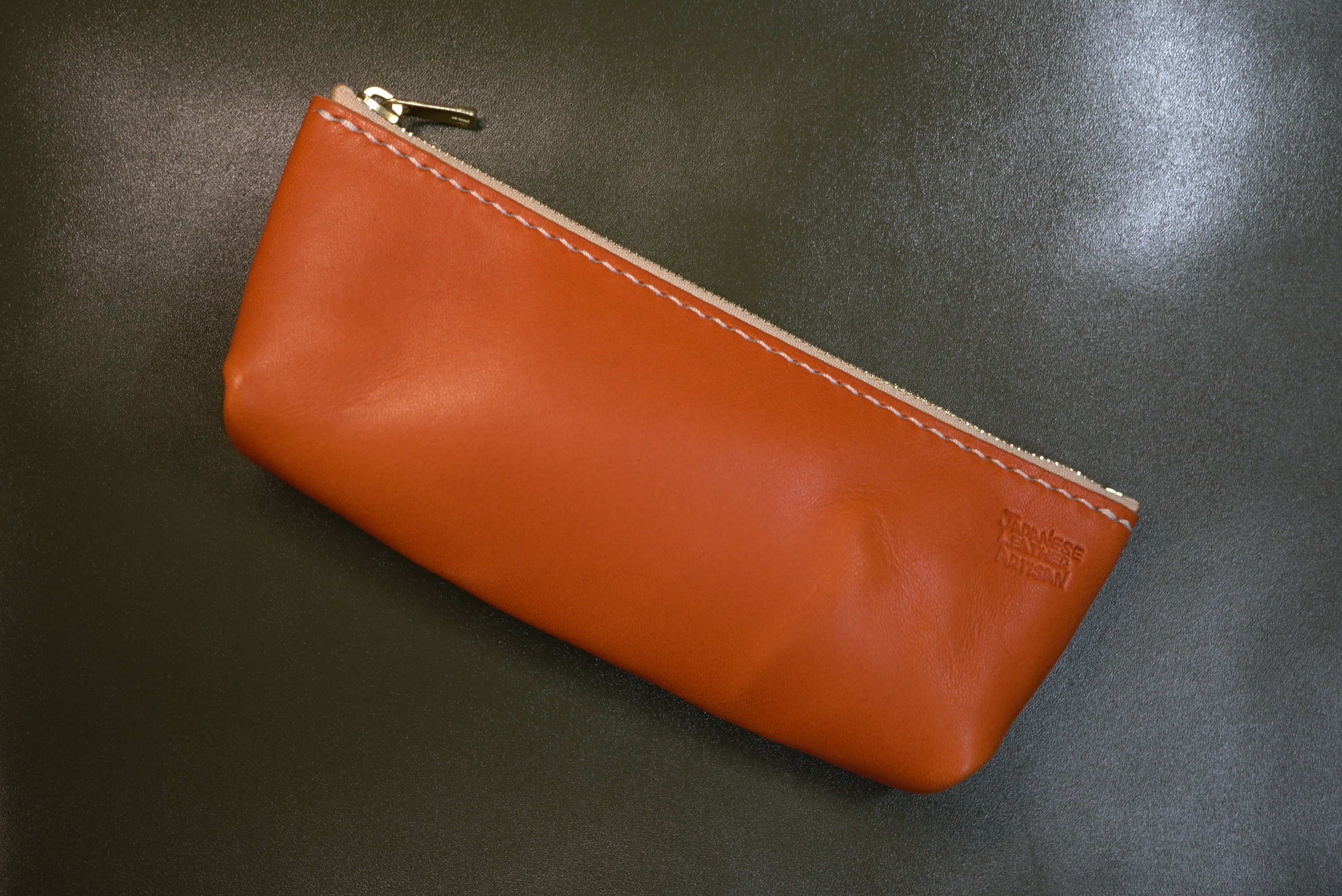 Étui à Crayons - Fabriqué La Main Au Japon avec Du Cuir Tochigi Orange