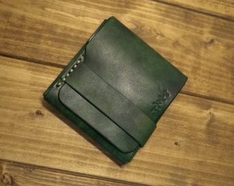 Minimalist wallet- hand made in Japan with Shonan leather - hand dyed dark green