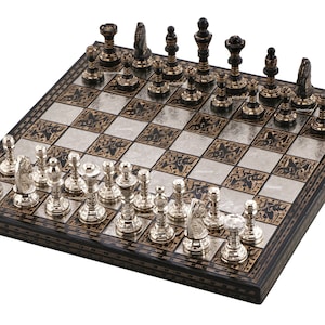 Handmade Brass Chess Pieces Set 12&quot;x12&quot; Luxury Chess Set Heavy Chess Set Anniversary Gift for Him Chess Board Set | Handcrafted Chess Gift