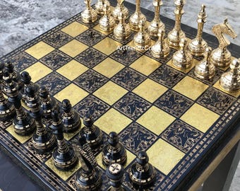 Personalised Brass Chess Set | Luxury Handmade Chess Board Gift | Custom Engraved Chess Set for Birthday, Anniversary & Home Décor