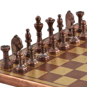 Brass Chess Pieces Set 12&quot;x12&quot; Egyptian Chess Set Heavy Chess Set Anniversary Gift for Him Chess Board Set with red velvet box