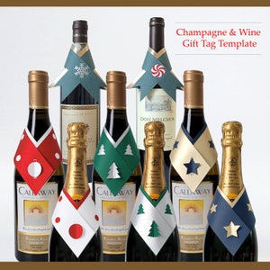 Champagne & Wine Gift Tag Template | SVG files for Cricut | Holiday Champagne Bottle Gift Tag | X-mas Wine Bottle Gift Tag