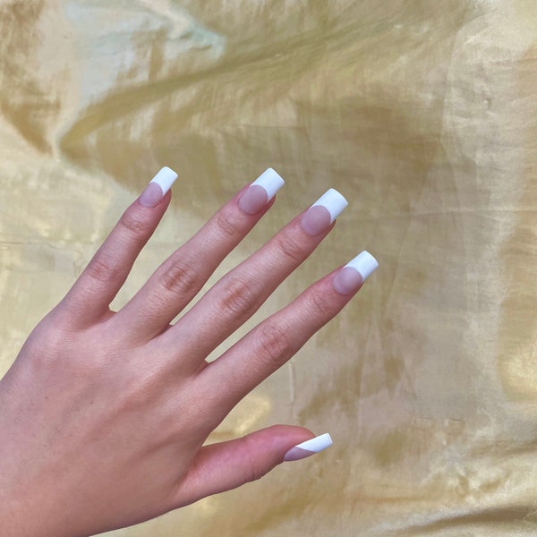 Milky White French Manicure Tip Apres Press On Nails Short Medium Long Extra Long Coffin Stiletto Square Round Shiny Matte Handmade