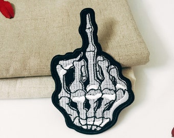 Skeleton middle finger,Fuck YOU Patch,iron on patch ,embroidered patch,sew on patch,applique,