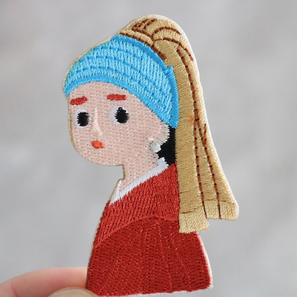 Girl with a Pearl Earring , painting ,iron on patch ,embroidered patch,sew on patch,applique,