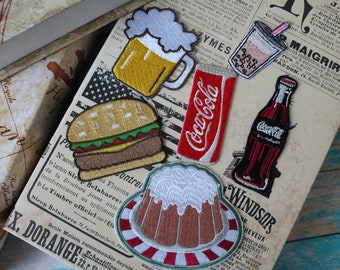 Burger de fromage, patch de bière, bubble tea, patch de cola, pudding, fer sur patch, patch brodé, coudre sur patch, applique,