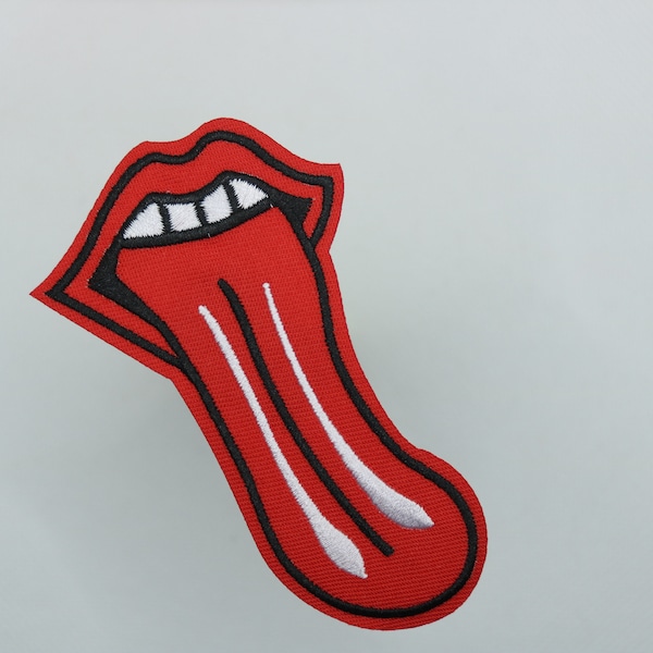 red lip, long tongue, mouth, iron on patch ,embroidered patch,sew on patch,applique,