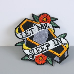 let me sleep in, floral coffin patch,  iron on patch ,embroidered patch,sew on patch,applique,