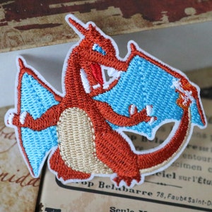 Shiny Mega Charizard Y - Iron on patch - Metallic Embroidered. Pokemon  patch.