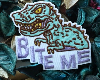 Bite me patch,Dinosaur patch,T-rex patch,iron on patch ,embroidered patch,sew on patch,applique,