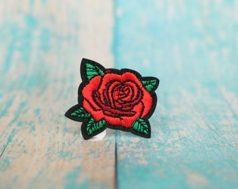 Embroidered Iron-On Applique Rose Green 3+12 x 5+14 inch select pink or Red