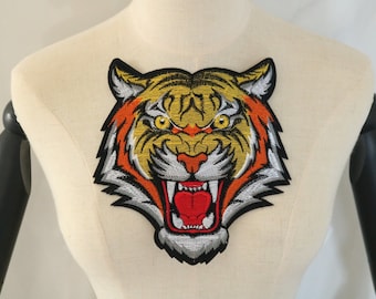 tiger large size tigers sequin embroidery iron/sew on patch applique badge·mo MW 