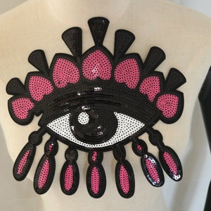 sequined,the eye of horus,pink,large,eye,iron on patch ,embroidered patch,sew on patch,applique,