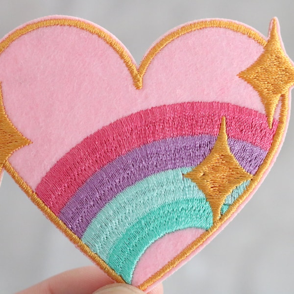 rainbow heart,pink heart,shinning, iron on patch ,embroidered patch,sew on patch,applique,